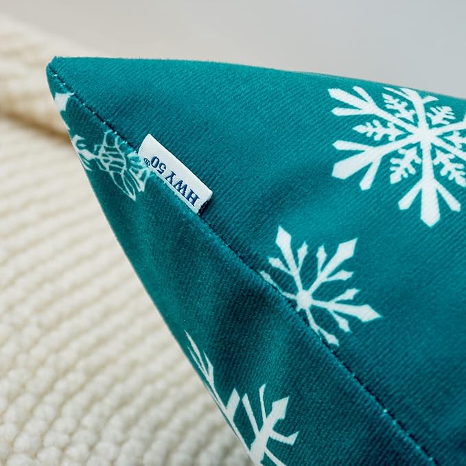 HWY 50 Teal Decorative Throw Pillow Covers 16x16 Inch for Couch Sofa Living Room Bed, Soft Christmas Big and Small Snowflakes Print Throw Pillows Cases Set Cushion Cover Pack of 2