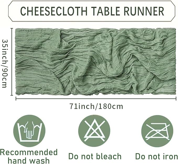 20 Pack Sage Green Cheesecloth Table Runner 35 x 71 Inch Boho Gauze Table Runners for Rustic Wedding Arch Decor, Bridal Shower, Baby Shower, Banquets, Farmhouse Party Decorations