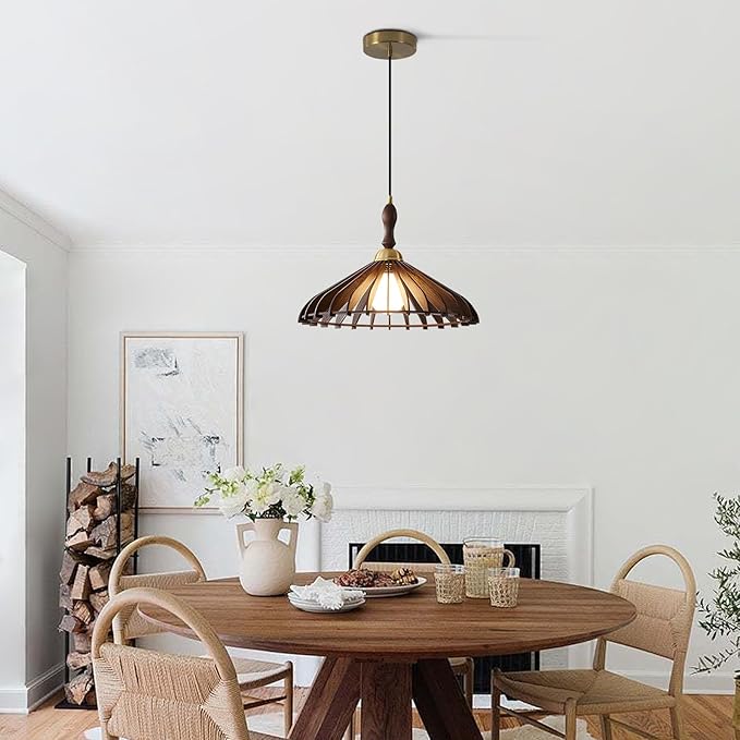 Modern Wooden Pendant Light, Wabi Sabi Light Fixture Walnut Adjustable Ceiling Lamp for Kitchen Island,Dining Room, Living Room, Bedroom
