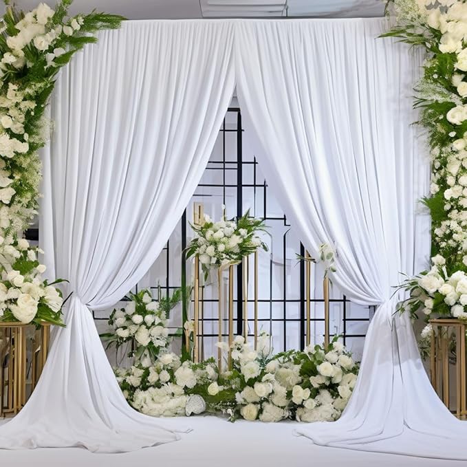 30ft x 8ft Wrinkle Free White Backdrop Curtains for Parties, 6 Panels Thick Polyester Photo Backdrop Drapes for Weddings Birthday Photography Background Curtains