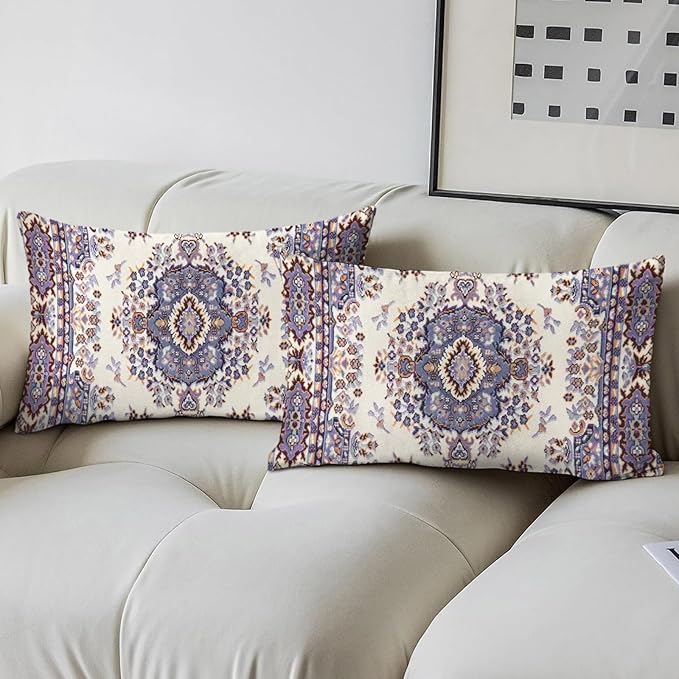 Boho Throw Pillow Covers 12x20 inch Set of 2,Boho Vintage Carpet Pattern Antique Ethnic Decor Double Sided Pattern Cushion Cover Soft Pillow Case Living Sofa Room Bed Square Pillow Cover