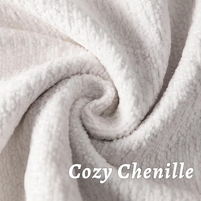Cream White Decorative Throw Pillow Covers 22x22 Inch Set of 2 Cozy Soild Chenille Cushion Cases Soft Textured Square Couch Pillows Cover Boho Accent Farmhouse Pillowcases for Sofa Bed