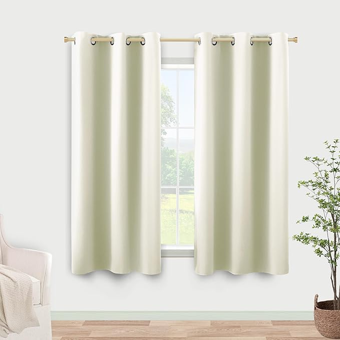 KOUFALL Cream Black Out Curtains 54 Inch Long for Short Living Room Window,Sets 2 Panels Room Darkening Ivory Blackout Heavy Thermal Insulating Boho Kitchen Curtains,Off White,54 in Length