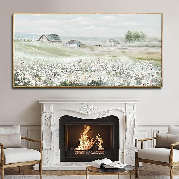 Farmhouse Framed Wall Art Landscape Wall Decor Green Wall Print 36"x70" Bedroom Artwork for Wall Over Bed Office Pictures