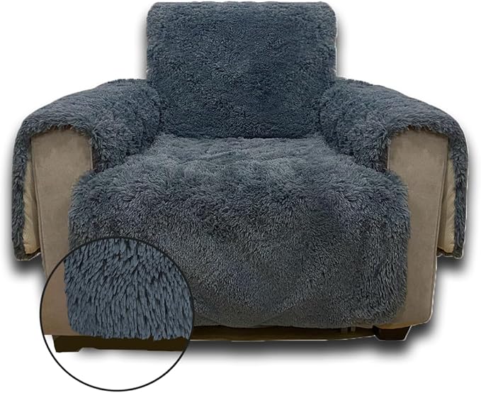 Plush and Fuzzy Shaggy Couch Cover, Dog Pad Faux Fur Sofa Cover, Water Resistant Slipcover, Non-Slip Furniture Protector for Kids,Dogs,Cats.(Noble Gray, Small Chair)