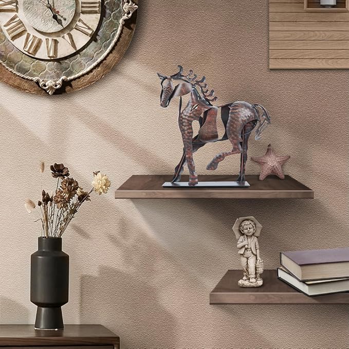 Rustic Horse Statue Western Home Decor, Metal Art Animal Sculptures Office Decoration, Handmade Horses Figurines Gifts for Women/Men