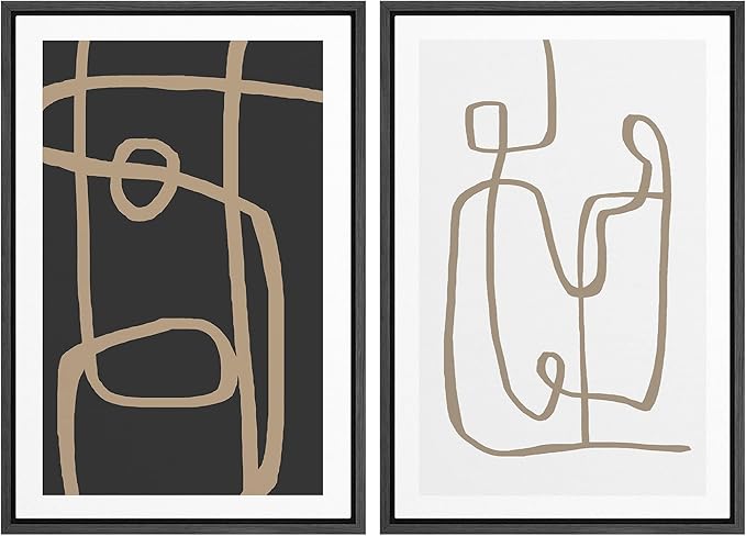 SIGNWIN Framed Canvas Print Wall Art Set Tan White Tropical Geometric Collage Abstract Shapes Cozy Neutral Modern Art Minimal Boho Relax/Calm for Living Room, Bedroom, Office - 16"x24"x2 White