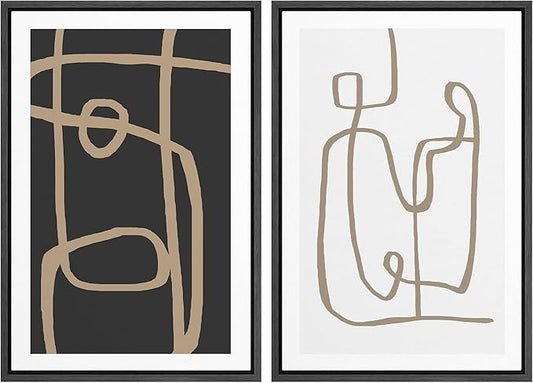 SIGNWIN Framed Canvas Print Wall Art Set Tan White Tropical Geometric Collage Abstract Shapes Cozy Neutral Modern Art Minimal Boho Relax/Calm for Living Room, Bedroom, Office - 16"x24"x2 White