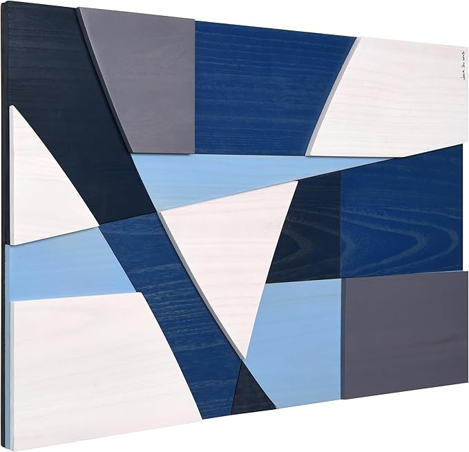 Empire Art Direct "Whispers of Blues II Hand Made & Hand Finished Solid Wood Abstracts, Ready to Hang, Living Room, Bedroom & Office, 36" x 24"x 1.42"
