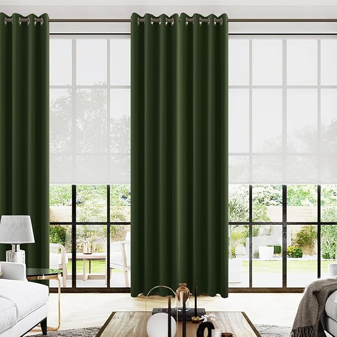 KOUFALL Olive Green Blackout Curtains for Living Room 52 by 108