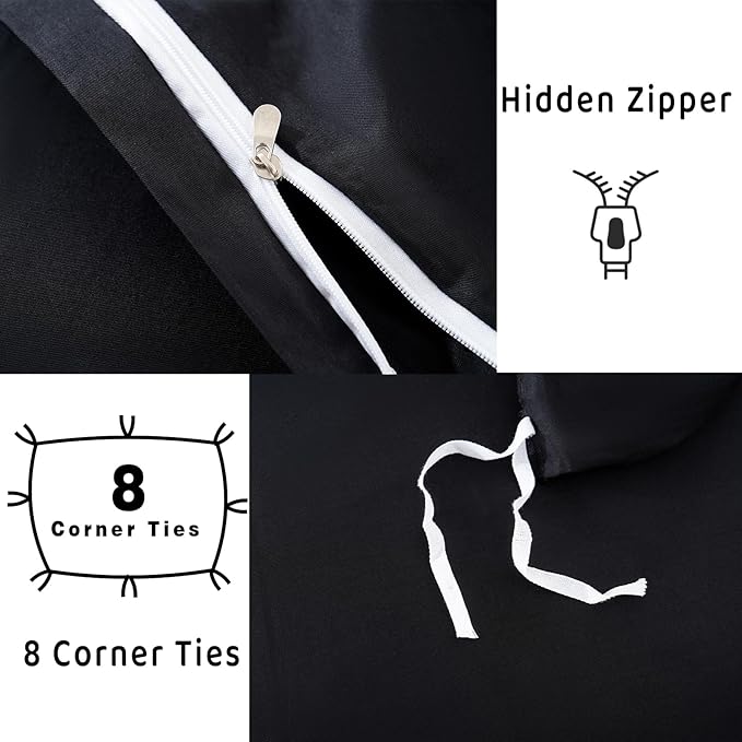 100% Organic Cotton Duvet Cover King 400 Thread Count Sateen Comforter Cover Soft and Breathable Cooling Bedding Set 3 Piece（Black,King）
