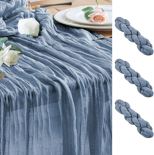 Wokceer Cheesecloth Table Runner 3Pack 10FT Dusty Blue Boho Gauze Fall Thanksgiving Cheese Cloth Table Runner for Party Long Rustic Sheer Table Runners for Baby Bridal Shower Wedding Easter Table