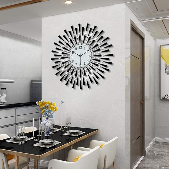 Large Wall Clock Decorative Wall Clocks 3D Non-Ticking Silent Quartz Clocks with Arabic Numerals for Living Room Home Kitchen Decor (Black, Large)