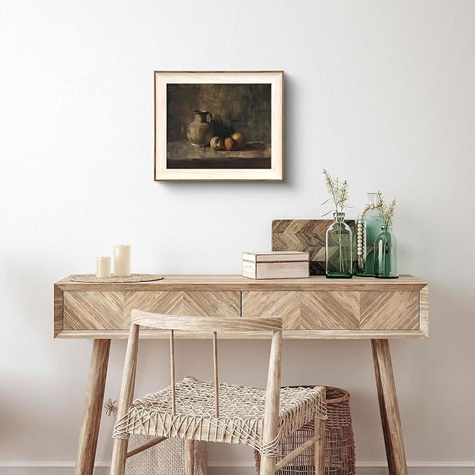 XOCUUI Farmhouse Still Life Picture Living Room - Rustic Vintage Decor for Bedroom - Peach Fruit Dining Room Moody Muted Oil Painting Art Deco Wall Art for Kitchen - 11 x 14 No Frame
