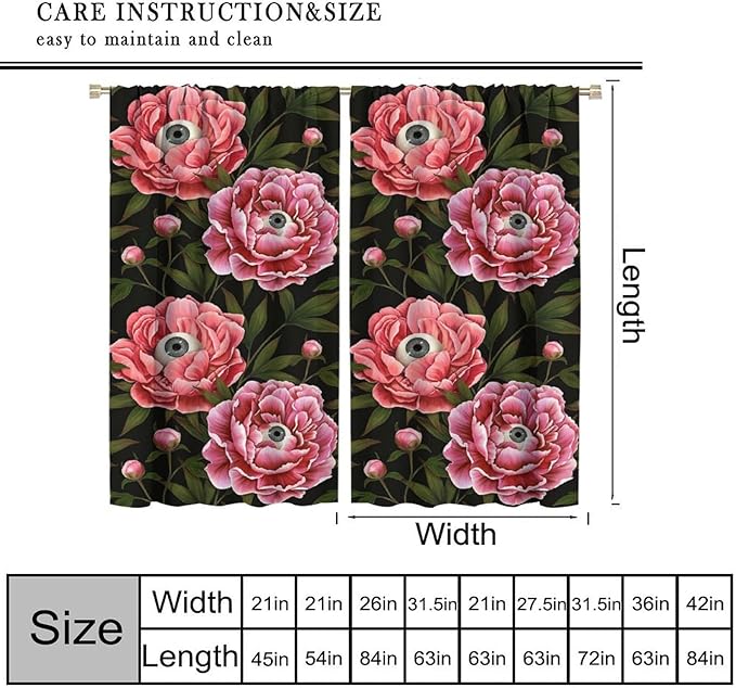 Gothic Halloween Floral Blackout Window Curtains, Abstract Plant Flower Green Leaf Window Drapes, for Home Bedroom Living Room 21(W)*45(L) 2 Panels