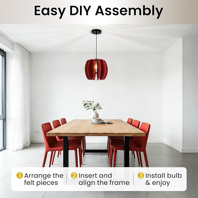 Pendant Light with Felt Lampshade, Modern Hanging Lamp Fixture, DIY Acoustic Pendant Light Chandeliers for Kitchen Island, Living Room, Dining Room, Bedroom, Office (D11.8"x10.2")