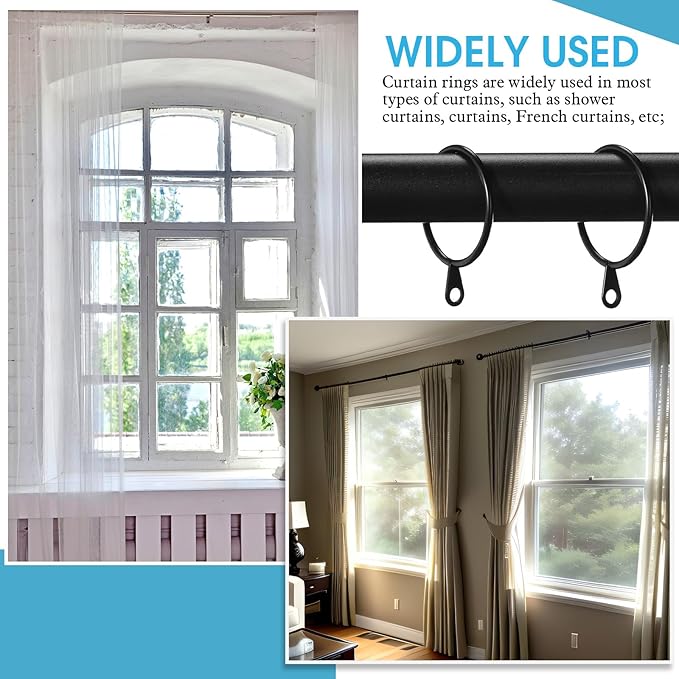 Shappy 40 Pack Metal Drapery Curtain Rod Rings with Eyelets Internal Diameter 1.5in Fits up to 1.1in Rod Hanging Drape Sliding Eyelet Black Rings for Window Door Shower Bathroom