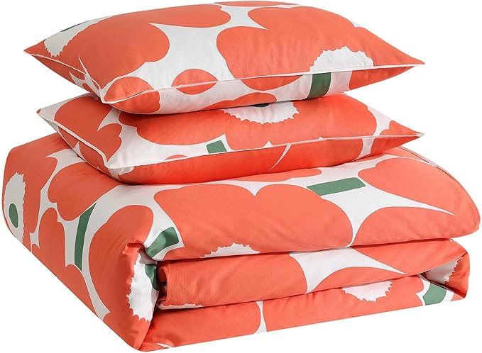 Marimekko - Duvet Cover Set, Super Soft Organic Bedding, Casual Home Decor (Unikko Orange, Full/Queen)