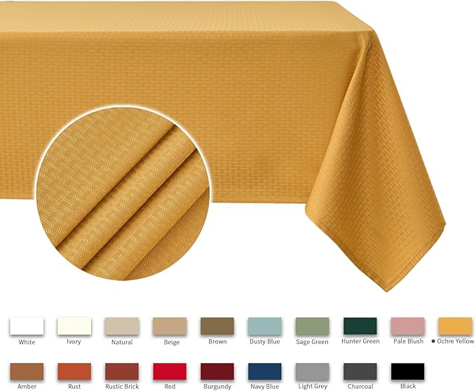 maxmill Rectangle Tablecloth Weaved Pattern Waterproof Spillproof Wrinkle Free Table Cloth, Kitchen Dining Tabletop Decoration, Fabric Table Cover for Holiday Parties, 52 x 108 Inch, Ochre Yellow