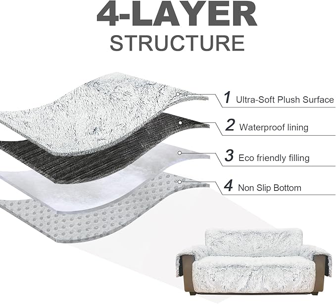Plush and Fuzzy Shaggy Couch Cover, Dog Pad Faux Fur Sofa Cover, Water Resistant Slipcover, Non-Slip Furniture Protector for Kids,Dogs,Cats.(Magic Gray, Medium Recliner)