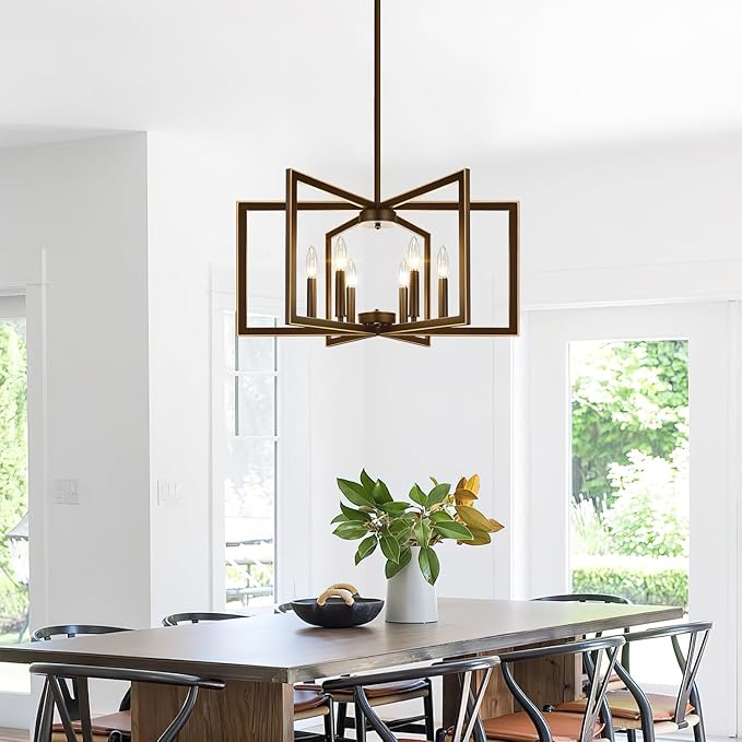 25" No Assembly Required Chandelier for Dining Room, Modern Oil-Rubbed Bronze Dining Room Light Fixture Over Table, Industrial Metal Hanging Pendant Lights Fixture for Kitchen Island, Entryway, Foyer