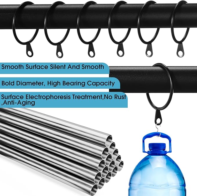 Shappy 40 Pack Metal Drapery Curtain Rod Rings with Eyelets Internal Diameter 1.5in Fits up to 1.1in Rod Hanging Drape Sliding Eyelet Black Rings for Window Door Shower Bathroom