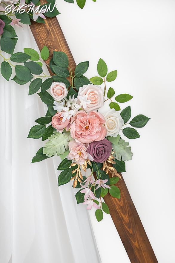 Arch Flowers with Drapes Kit (Pack of 3) for Wedding Ceremony Arbor and Reception Backdrop Decoration Wedding Welcome Signs Floral Birthday Party Decoration
