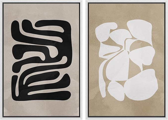 SIGNWIN Framed Canvas Print Wall Art Set Mid-Century 1960s Chic Polygon Collage Abstract Shapes Illustrations Modern Art Minimal Boho Relax/Calm for Living Room, Bedroom, Office - 24"x36"x2 White