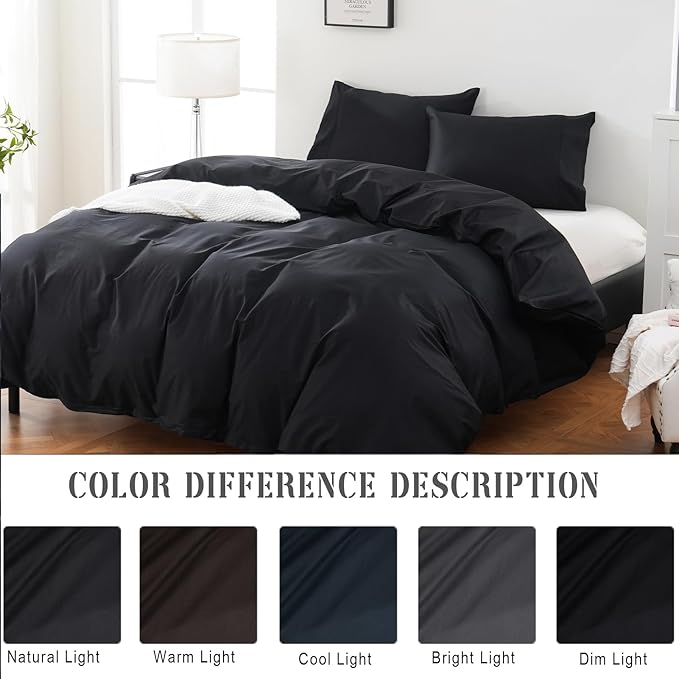 100% Organic Cotton California King Duvet Cover 400 Thread Count Percale 104x98 Inches Sateen Comforter Cover Soft and Breathable Bedding Set 3 Piece（Black,Cal King）