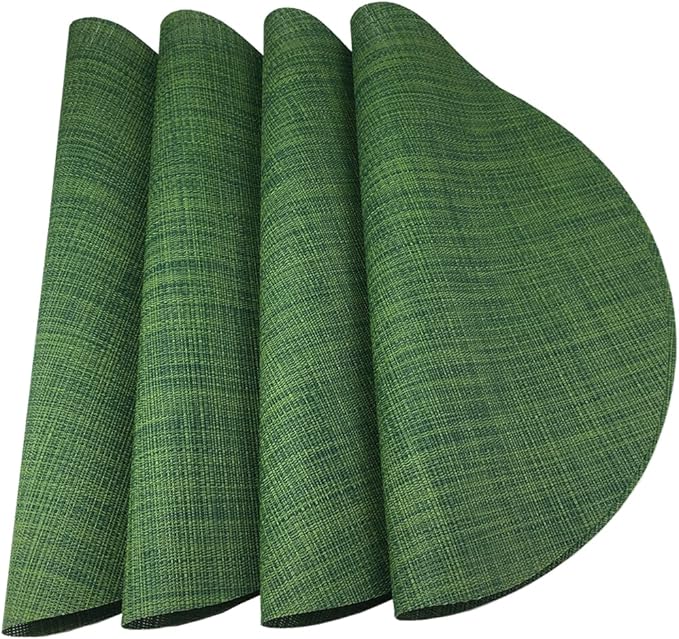WAZAIGUR Round Placemats Set of 4 Woven Vinyl Easy to Clean Heat Resistant Kitchen Table Mats 15 Inch(Hunter Green 4)