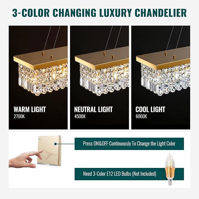 Siljoy Modern Crystal Chandelier, Luxury Gold Rectangular Raindrop Chandelier Lighting, 8-Light Rectangle Crystal Ceiling Light Fixture for Dining Room Kitchen Island Bar L40'' x W10'' x H10''