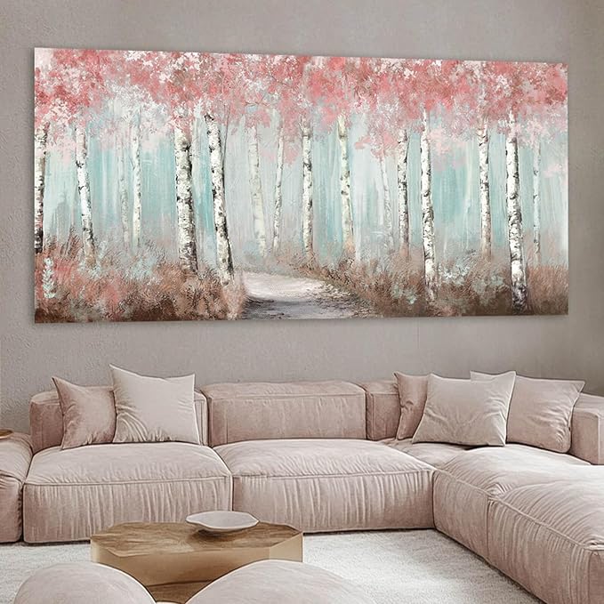 Wall Decor Pink Tree Painting Art Prints for Living Room Large Size Framed for Home Office Bedroom Wall Decor 29"x 58" Ready to Hang