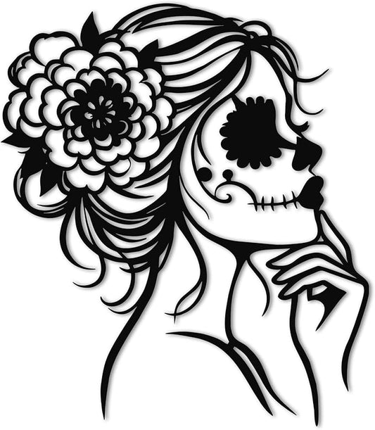 JEWLOVE Skull Wall Decor, Goth Wall Decor with Floral Skeleton Design, Gothic Metal Wall Art for Living Room, Bedroom, 11.1x12.7 Inch