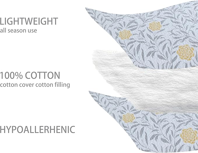 Homzard Quilt King Size Comforter Set - 100% Cotton Quilt Set King Size, Yellow Gray White Garden Bedding, Floral Leaves Bedspread(106 * 98 Inches) with 2 Pillow Shams,Reversible