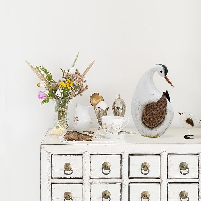 Veclotch 8.65"" H Nautical Wood Beach Sea Bird Table Statue Decorative Seabird Figurine Handmade Sculpture Rustic Distressed Farmhosue Nautical Bird Statue Sea Ocean Coastal Home Decoration (L)