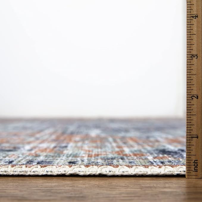 Bloom Rugs Washable Non-Slip 6' x 9' Rug - Peach/Blue Traditional Area Rug for Living Room, Bedroom, Dining Room, and Kitchen - Exact Size: 6' x 9'