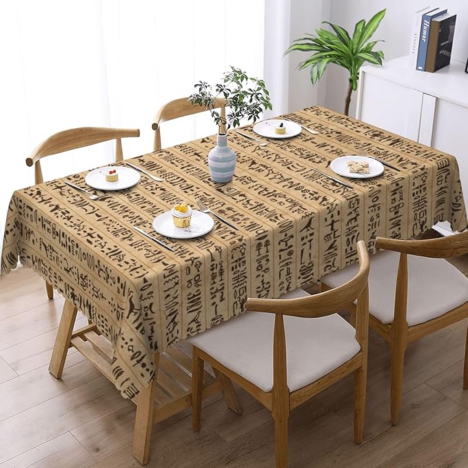 Egyptian Print Table Cloth for Dining Tables,Hieroglyphs Pattern on Stripes Archeology History Language Table Cover Reusable Decor Rectangle Tablecloths for Kitchen,Holiday,Party,54x72In