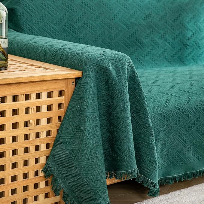 AIVIA Couch Cover Sheet Blanket, Oversized Covers for 3-4 Cushion High Backrest Sofa, Extra Large Furniture Decoration Sofa Slipcovers, L Shape U-Shaped Sectional Protector, Blackish Green 91"x134"