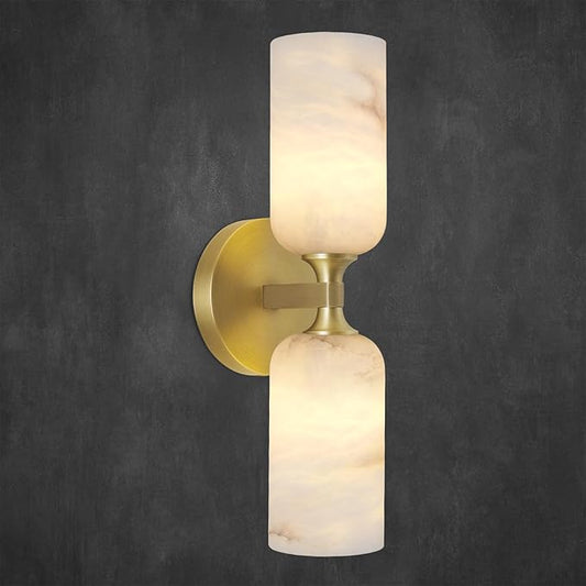 Alabaster Wall Sconce 14in Modern Spanish Natural Marble Bathroom Vanity Sconces, Antique Brass Sconces Wall Lighting, Gold Wall Light Fixtures Decor, For Bedroom Living Room Staircases Hallway
