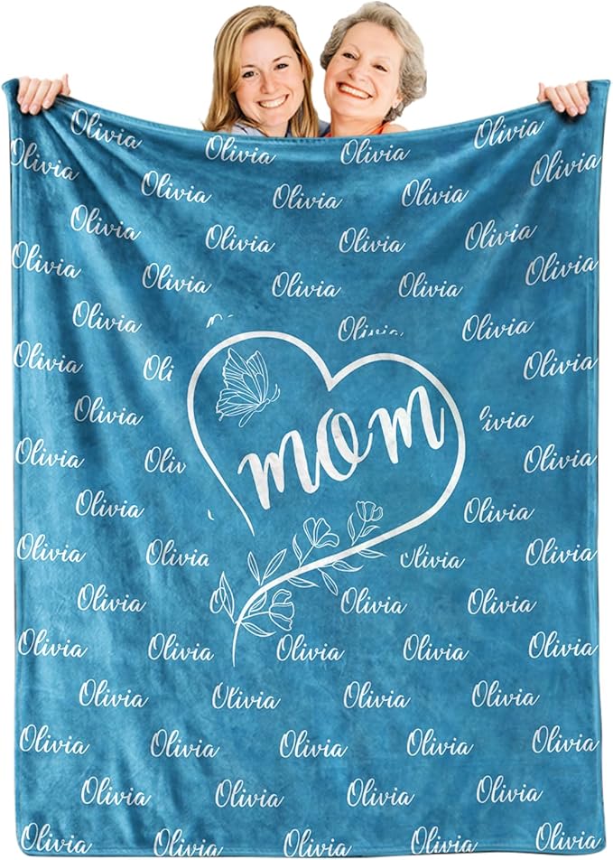 Ships Next Day, Personalized Christmas Birthday Blanket Gifts for Women, Custom Blanket with Name and Birth Month Flowers, Personalized Blankets for Adults, Throw Blanket for Mom, Grandma