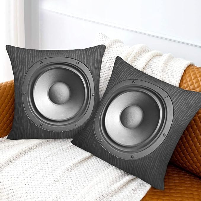 Speaker Pattern Pillow Covers 20x20 Inch Set of 2 Black Audio Bass Throw Pillow Cover Speaker Music Sound Square Pillowcase Cushion Cases for Home Couch Bed Sofa