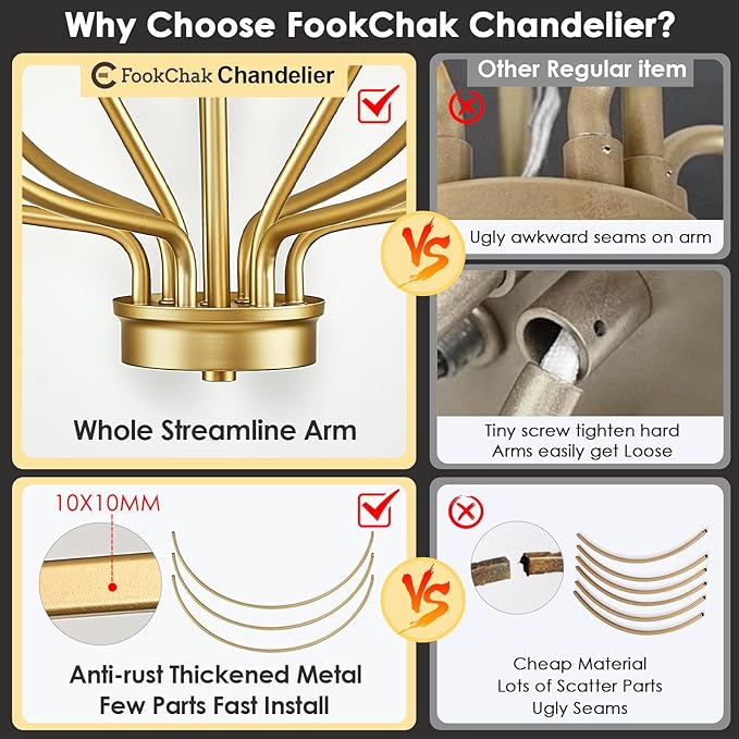 Large Gold Chandelier, 12 Light Foyer Chandelier High Ceiling 36inch Modern Brass Living Room Light Fixture Metal Candle Chandelier for Kitchen Entryway Living Room Bedroom