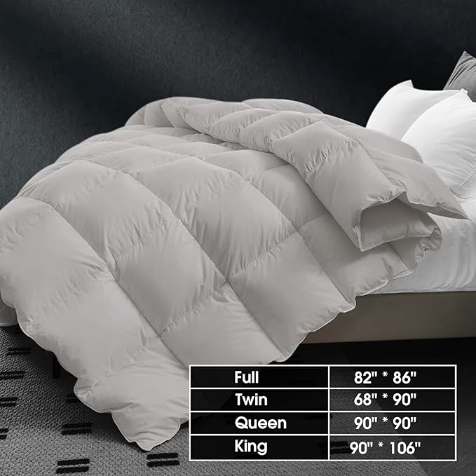 CYMULA King Size Feather Down Comforter - All Season Light Grey Duvet Insert, Lightweight Box Stitched, Fluffy Breathable, Ultra Soft Quiet Hotel Style with 8 Tabs(90" x 106")