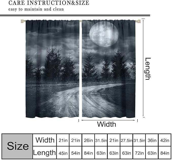 Gothic Horror Forest Blackout Curtains, Terrible Jungle Dark Fantasy Night Mysterious Rustic Tree Gothic Halloween Window Drapes, for Living Room Bedroom 21(W)*63(L) 2 Panels