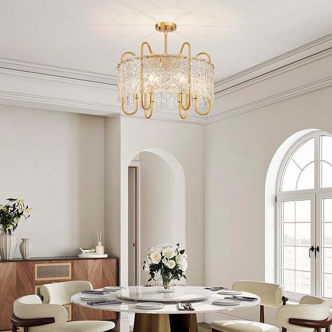 Shrine Lighting Gold Chandeliers, Modern Luxury Style, Perfect Glass Chandeliers for Living Space, D23.4'' × H19.5'', 6 x E12 Sockets, Glass Shade & Brass Finish Frame