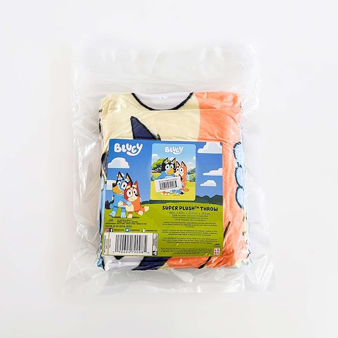NORTHWEST Bluey Micro Raschel Throw Blanket, 46" x 60", Family Photo