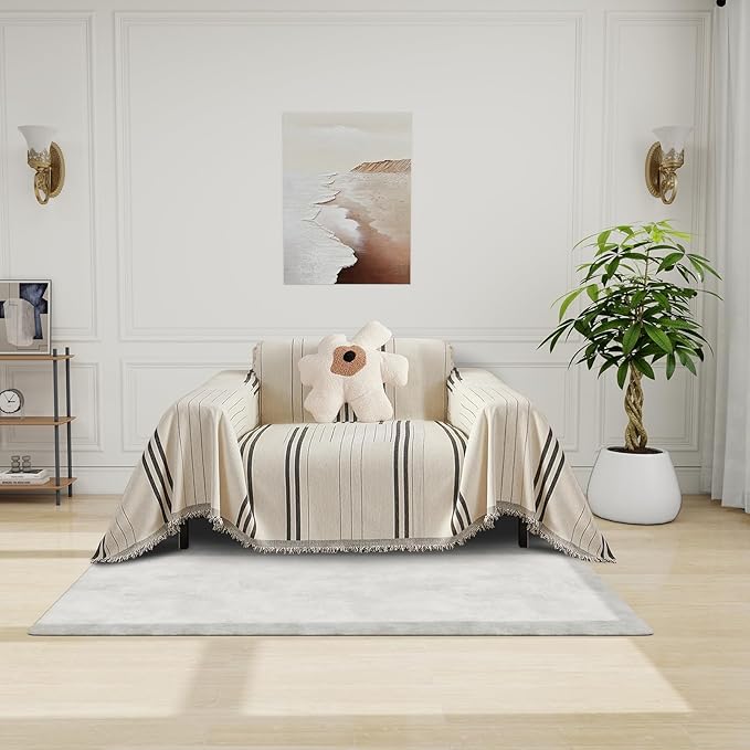 DREAMINGO Armchair Cover Washable Chenille Sofa Protector for Pet Kids Dark Grey Chair Couch Covers for 1 Cushion Couch Stripe Jacquard Versatile Sofa Throw Slipcover for Futon Couch, 71"x91"