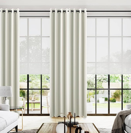 Cream Satin Polyester Curtains 96 Inch Long 2 Panel Set Grommet Elegant Floor to Ceiling Modern Curtain for Living Room, Thermal Blackout Darkening Drapes for Bedroom 52x96 In Length, Ivory Off White