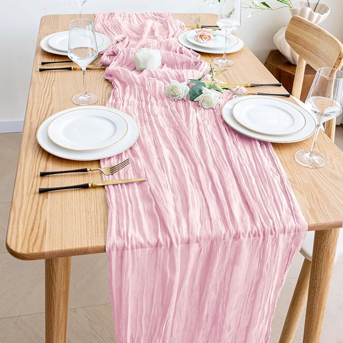 Wokceer Cheesecloth Table Runner 2Pack 10FT Blushing Pink Christmas Boho Gauze Fall Cheese Cloth Table Runner for Party Easter Rustic Sheer Table Runners for Baby Bridal Shower Wedding Table