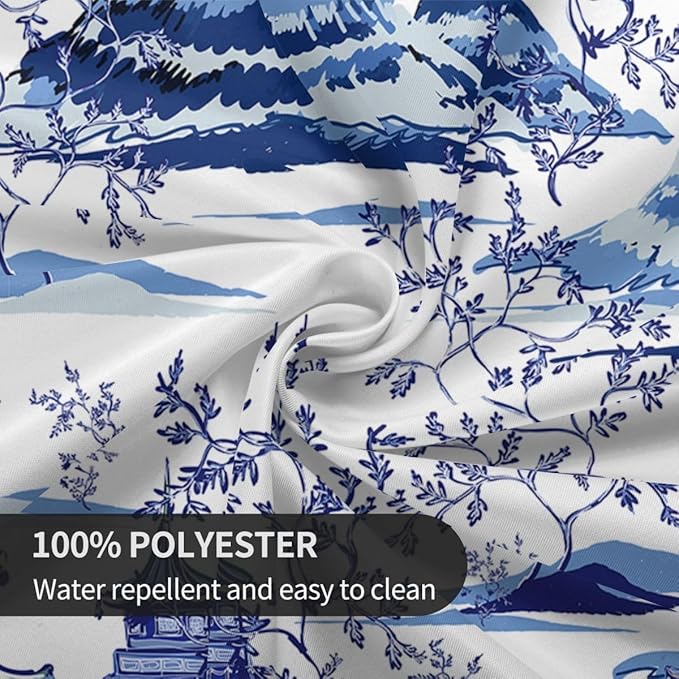 Japanese Tablecloth, Blue Traditional Vintage Landscape Oriental Temple Chinoiserie Water Resisitant Wipeable Table Cover for Dining Kitchen Living Room Home Party Holiday Decor 36 inch Round